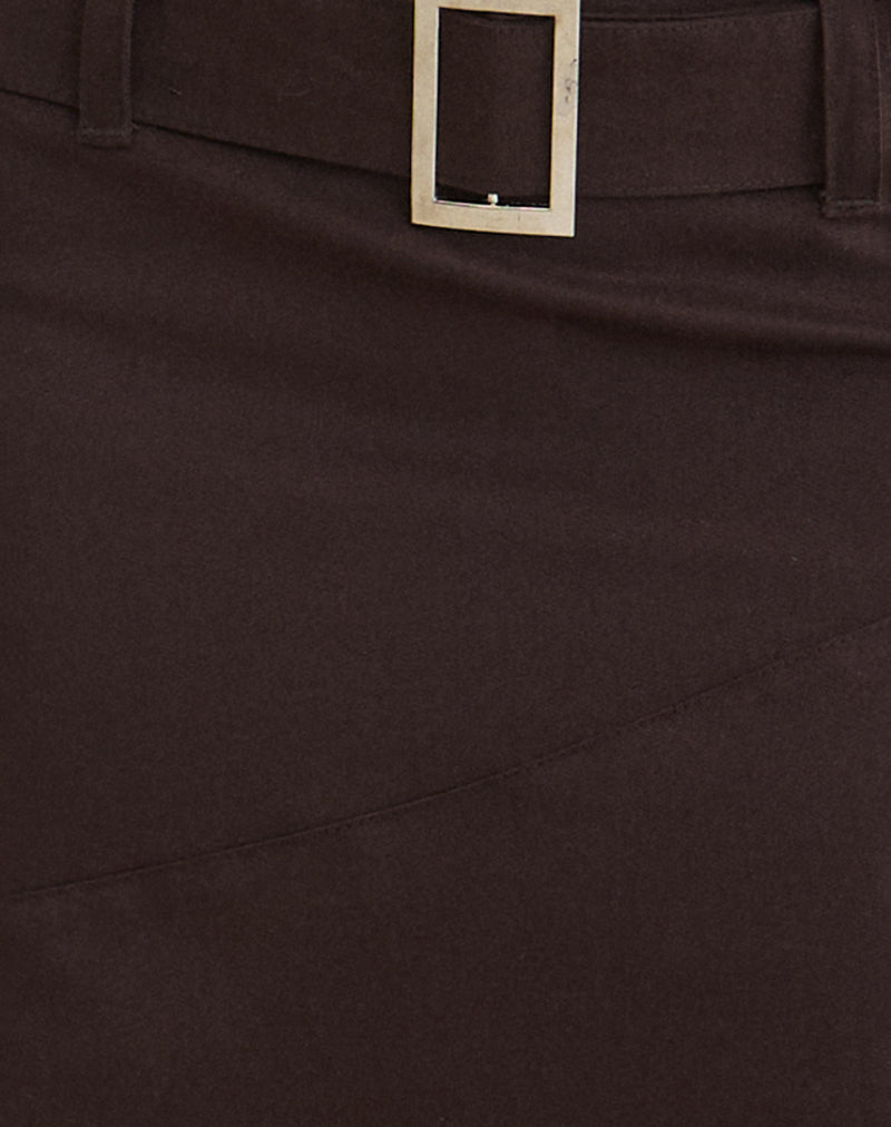 Cabot Midi Skirt with Belt in Cotton Twill Bitter Chocolate