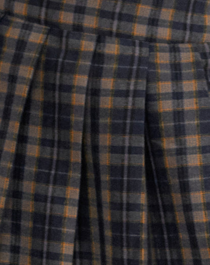 Catelyn Pleated Midi Skirt in Navy Mustard Check