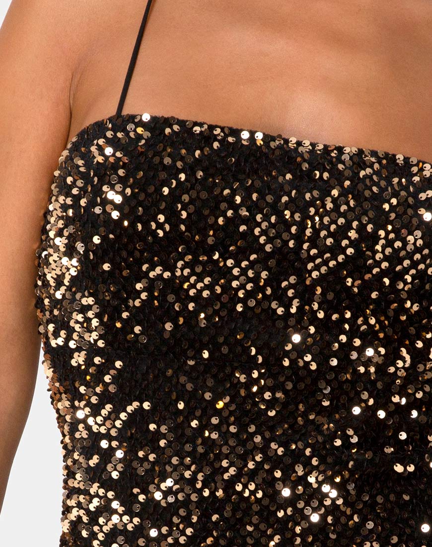 Cecile Slip Dress in Velvet Gold Sequin