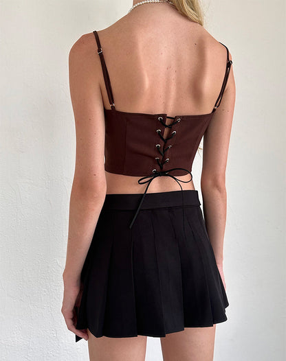 Ceisya Corset Top in Bitter Chocolate with Pink Bow