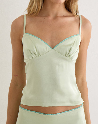 Chatura Cami Top in Satin Sage with Picot Trim