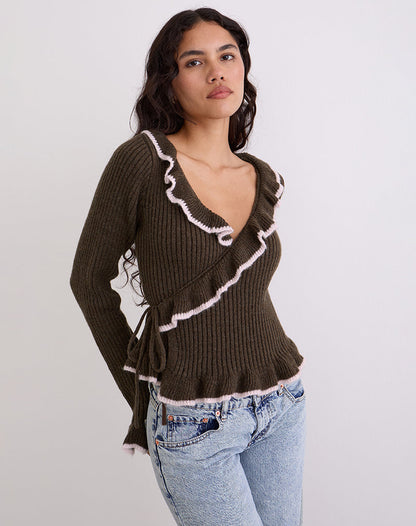 Christella Top in Dark Chocolate with Pink