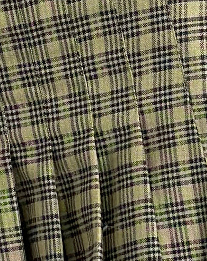 Cida Small Pleated Mini Skirt in Yellow Check