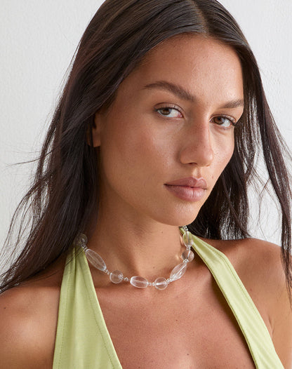 Clear Large Stone Silver Plated Necklace