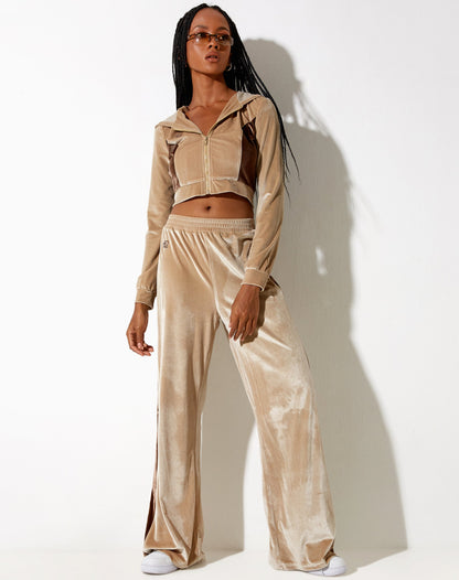 Bintan Wide Leg Trouser in Velour Champagne