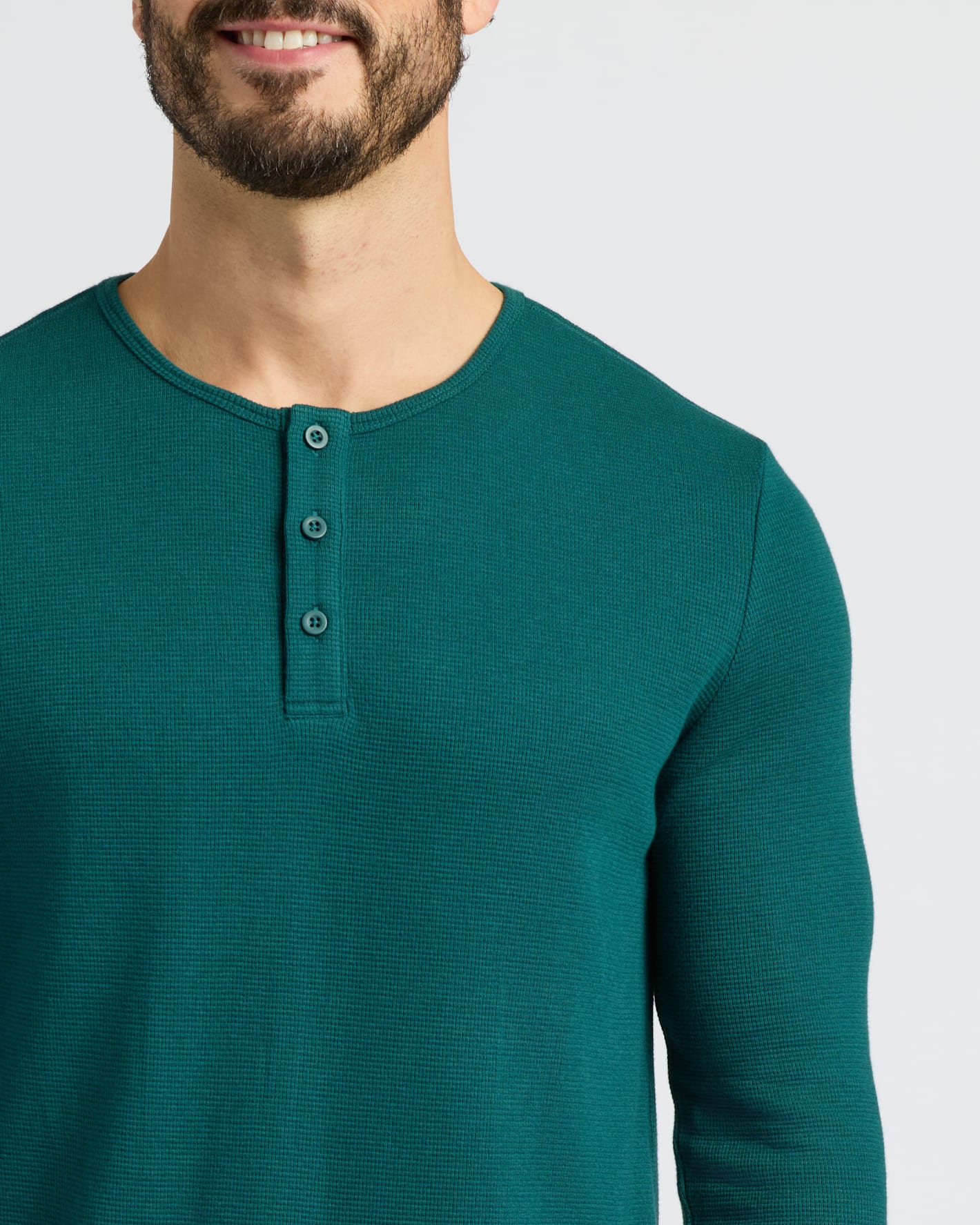 Deep Emerald Waffle Long Sleeve Henley