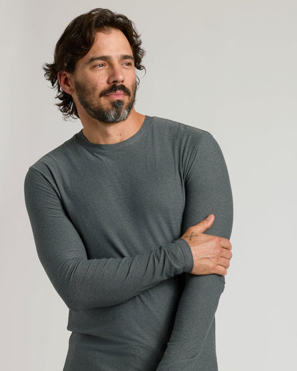 Charcoal Heather Gray Active Long Sleeve Crew T-Shirt