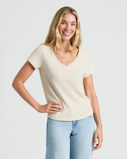 Womens Black & Oatmeal Relaxed Slub V-Neck Tee 4-Pack