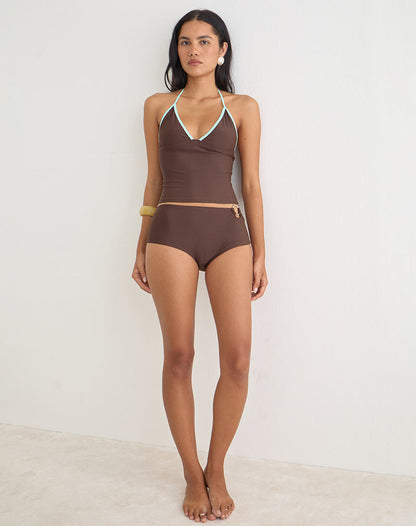 Avi Swim Short in Brown with O Ring