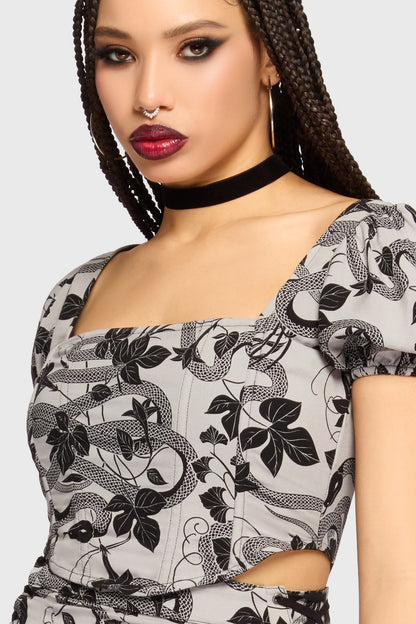 Venomous Rose Puffed Sleeve Corset Top