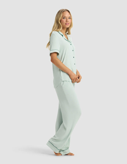 Women's Rib-Knit Classic Short Sleeve & Pant Pajama Set