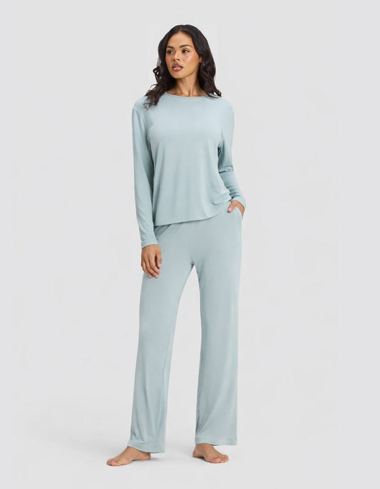 Women's Bamboo Stretch-Knit Long Sleeve Lounge Tee & Pant Set