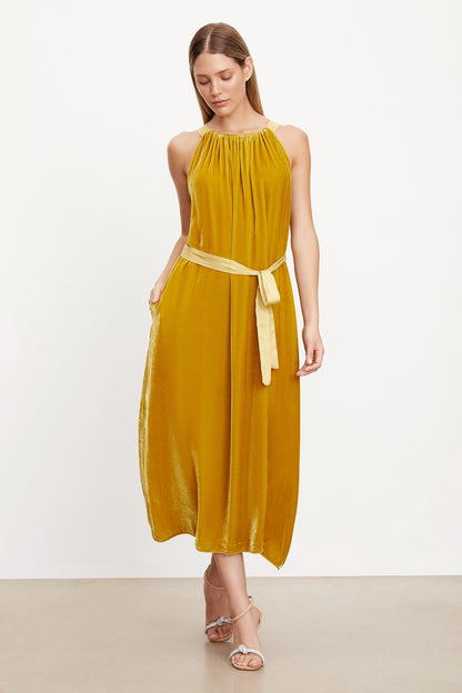 MAREN SILK VELVET HALTER DRESS
