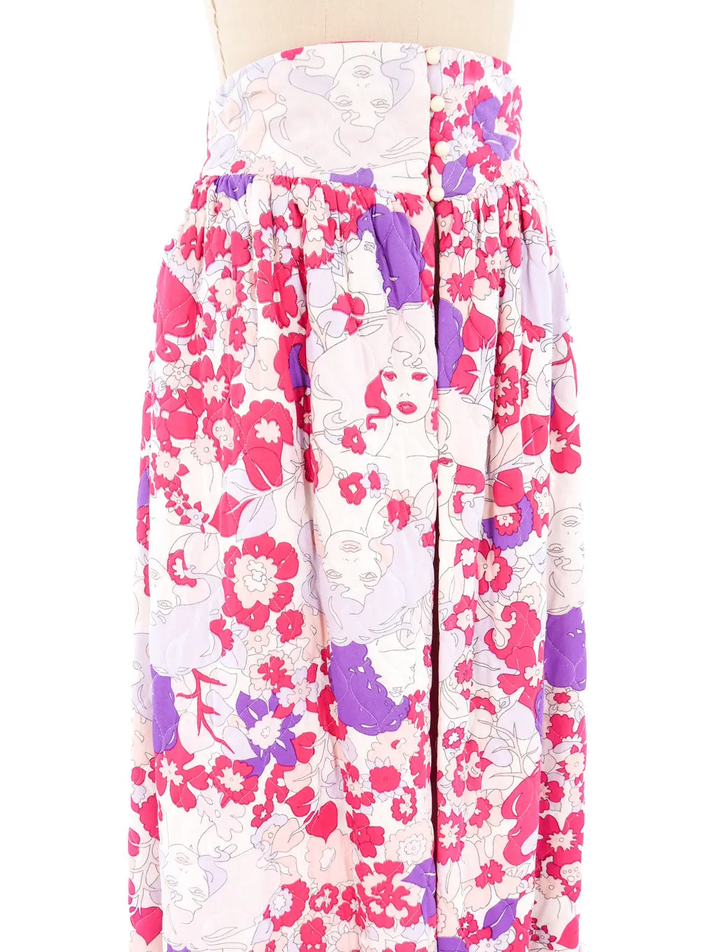1970s Printed Quilted Hostess Skirt