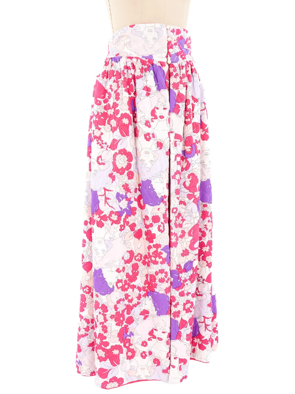 1970s Printed Quilted Hostess Skirt