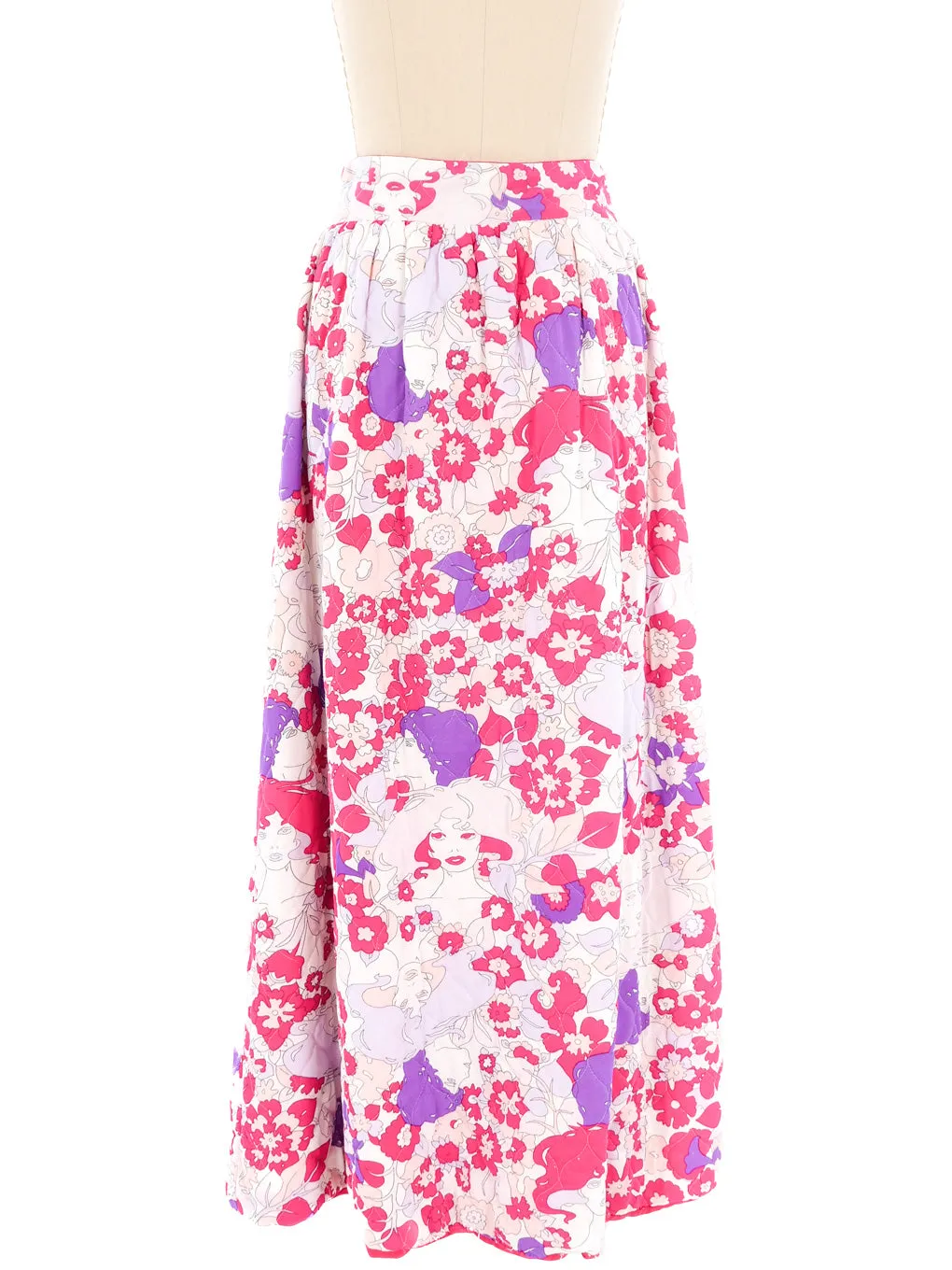 1970s Printed Quilted Hostess Skirt