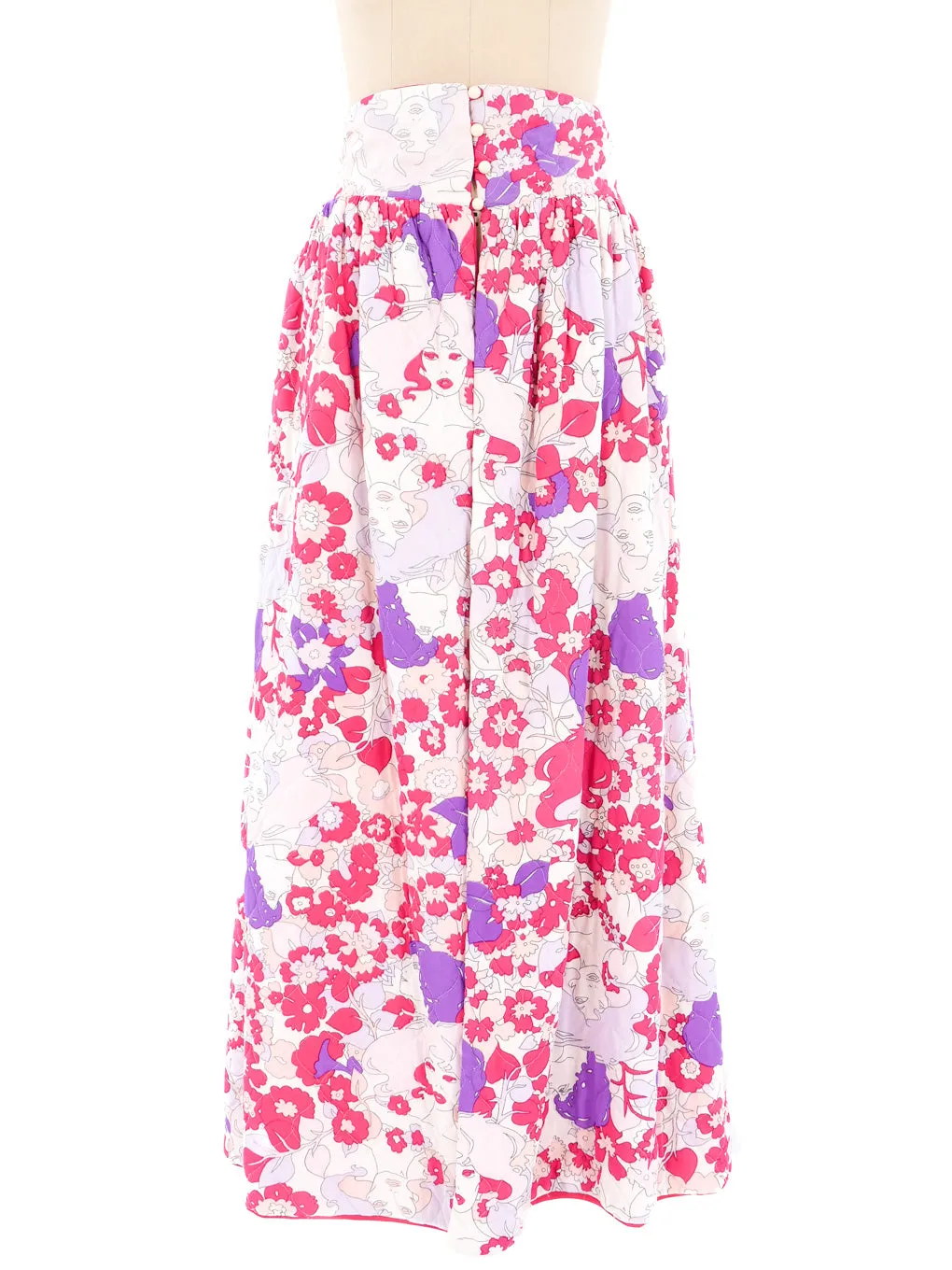 1970s Printed Quilted Hostess Skirt
