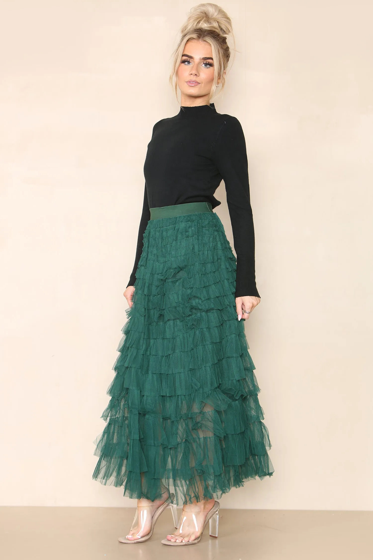 (2P. PACK) Tulle Frill Layered Mesh Skirt