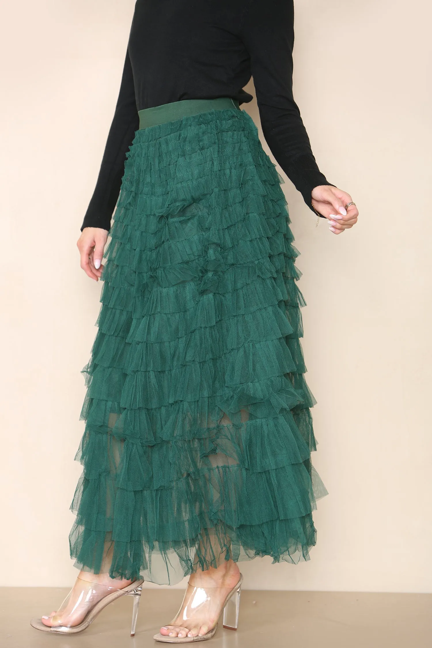 (2P. PACK) Tulle Frill Layered Mesh Skirt