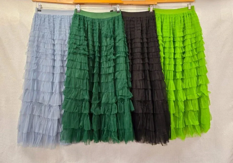 (2P. PACK) Tulle Frill Layered Mesh Skirt