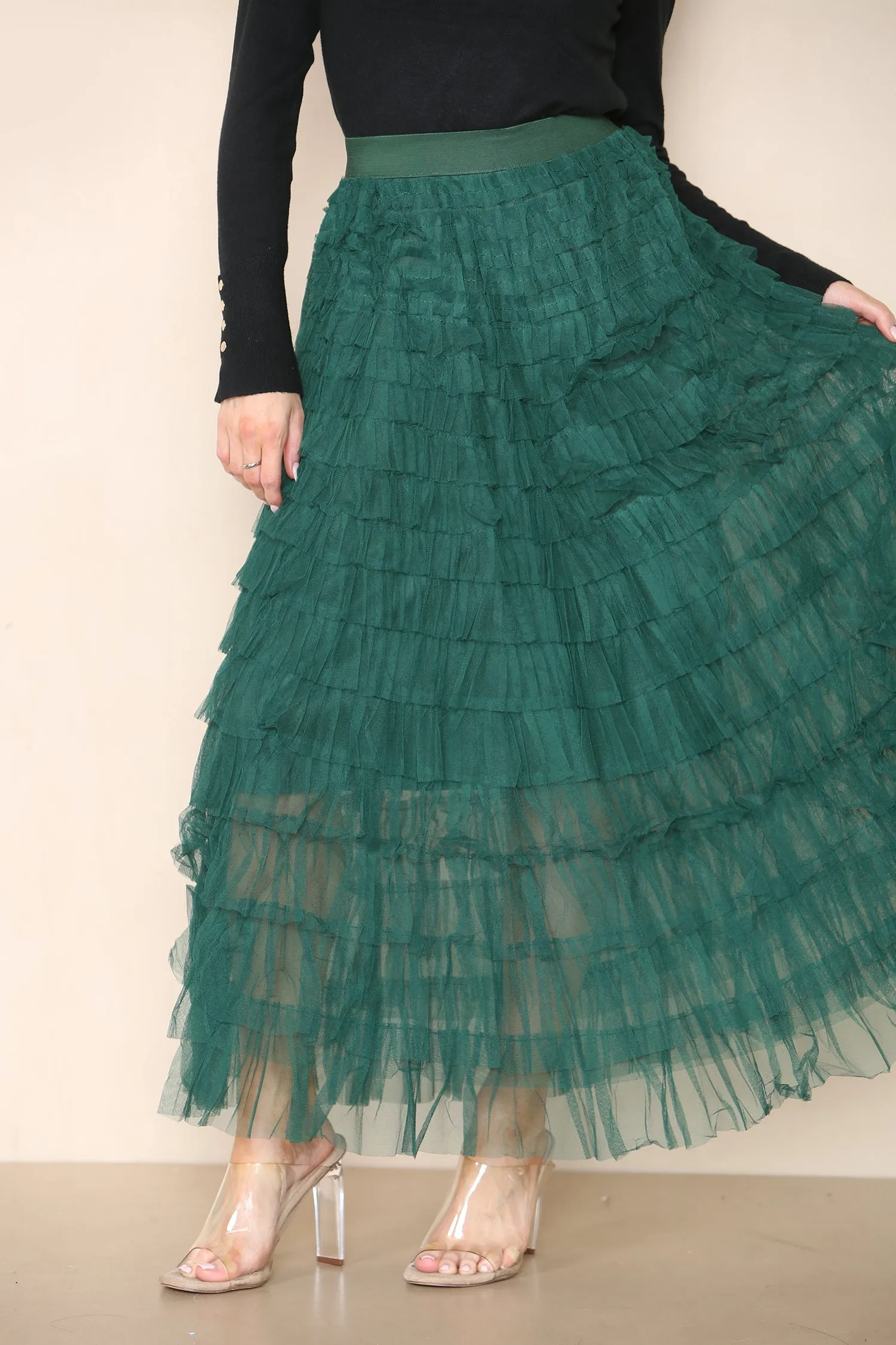 (2P. PACK) Tulle Frill Layered Mesh Skirt