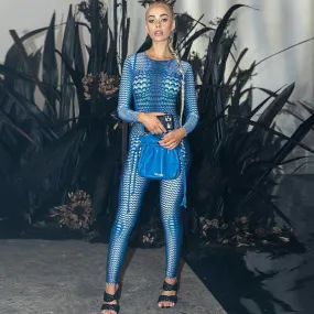 3D Blue Printed Jumpsuit