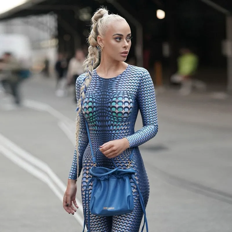 3D Blue Printed Jumpsuit