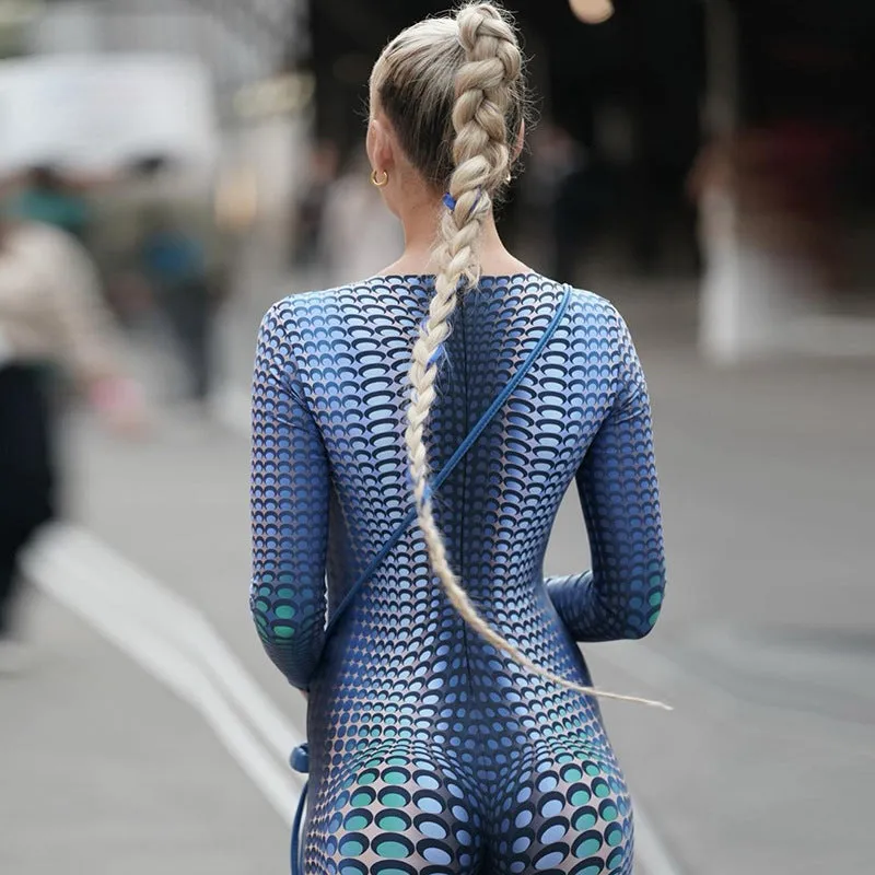 3D Blue Printed Jumpsuit