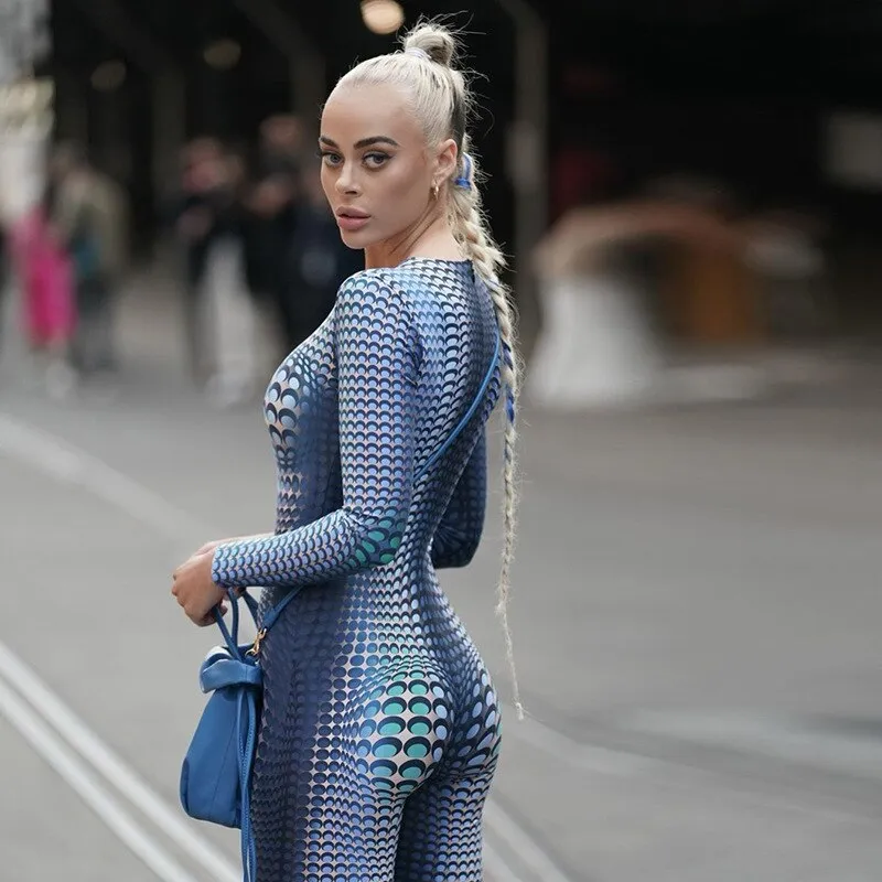3D Blue Printed Jumpsuit