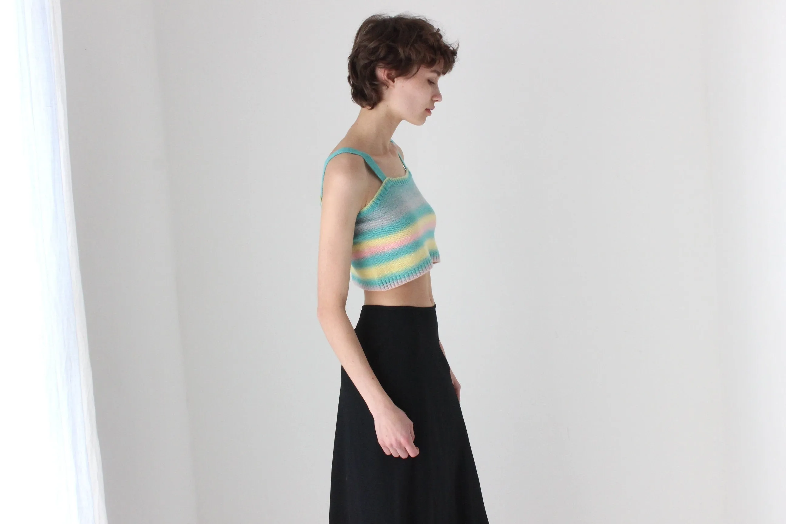 90s Pastel Stripe Stretch Knit Crop Top