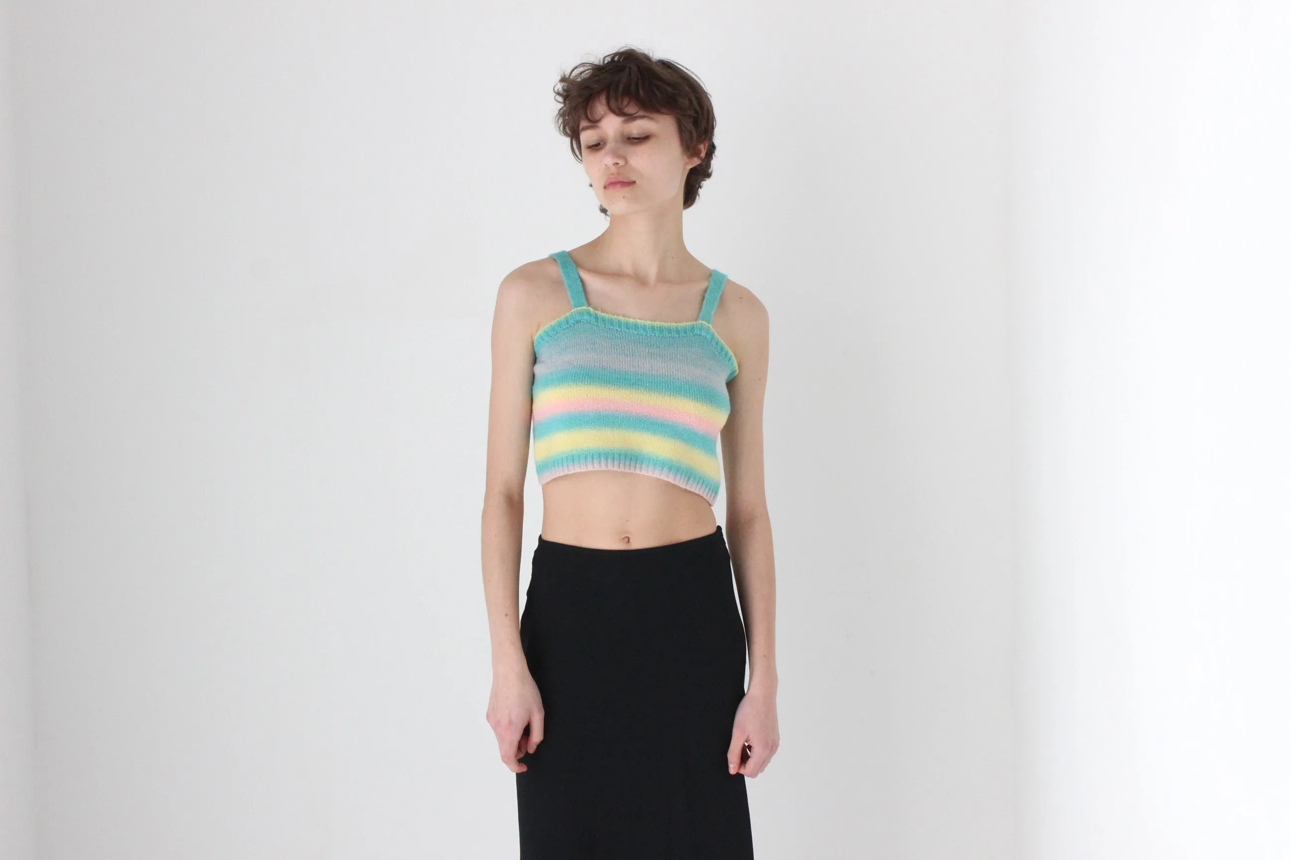 90s Pastel Stripe Stretch Knit Crop Top