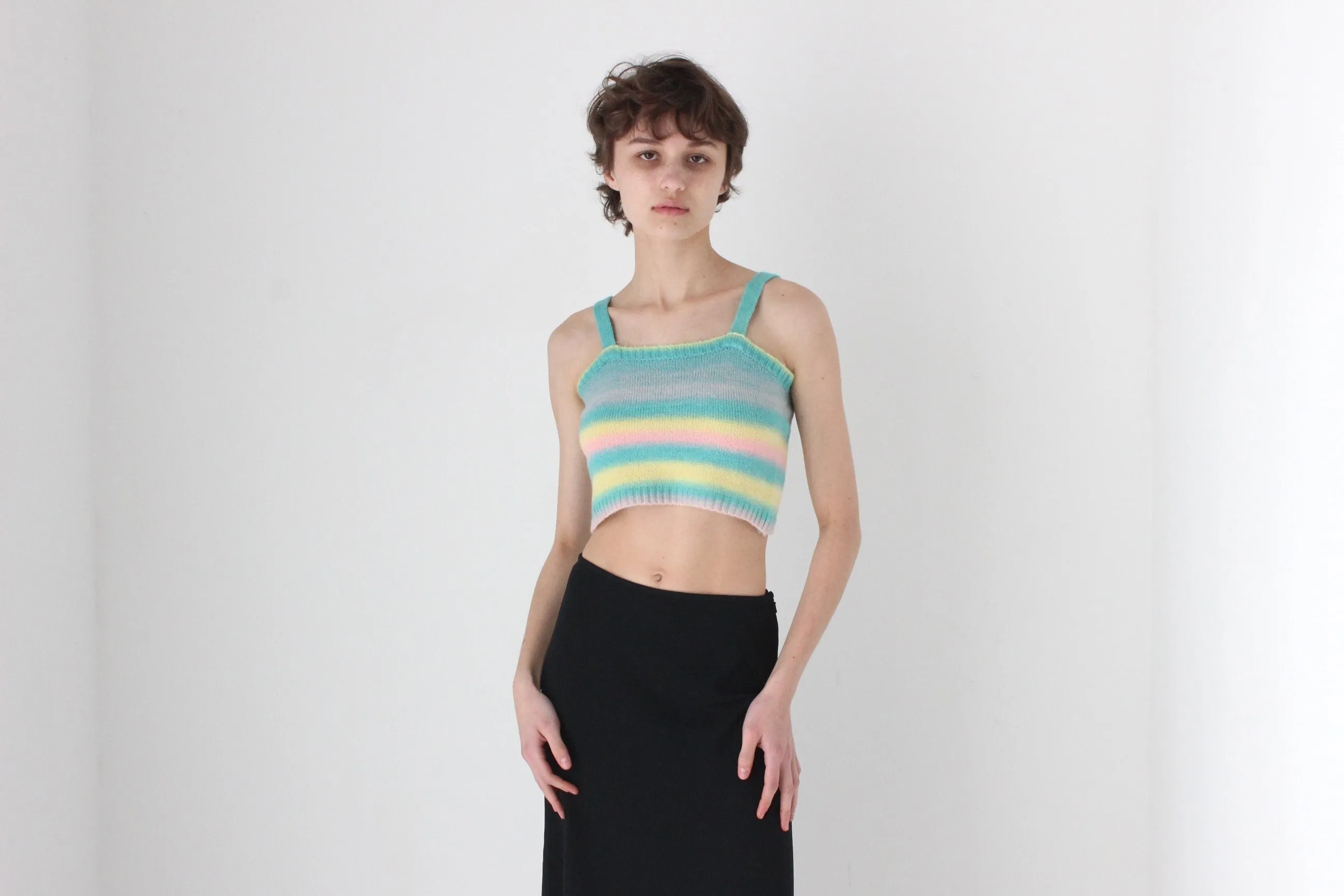 90s Pastel Stripe Stretch Knit Crop Top