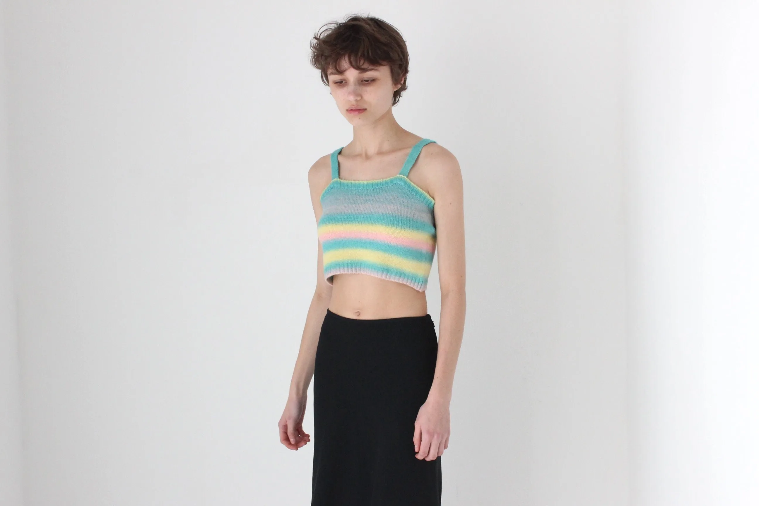 90s Pastel Stripe Stretch Knit Crop Top