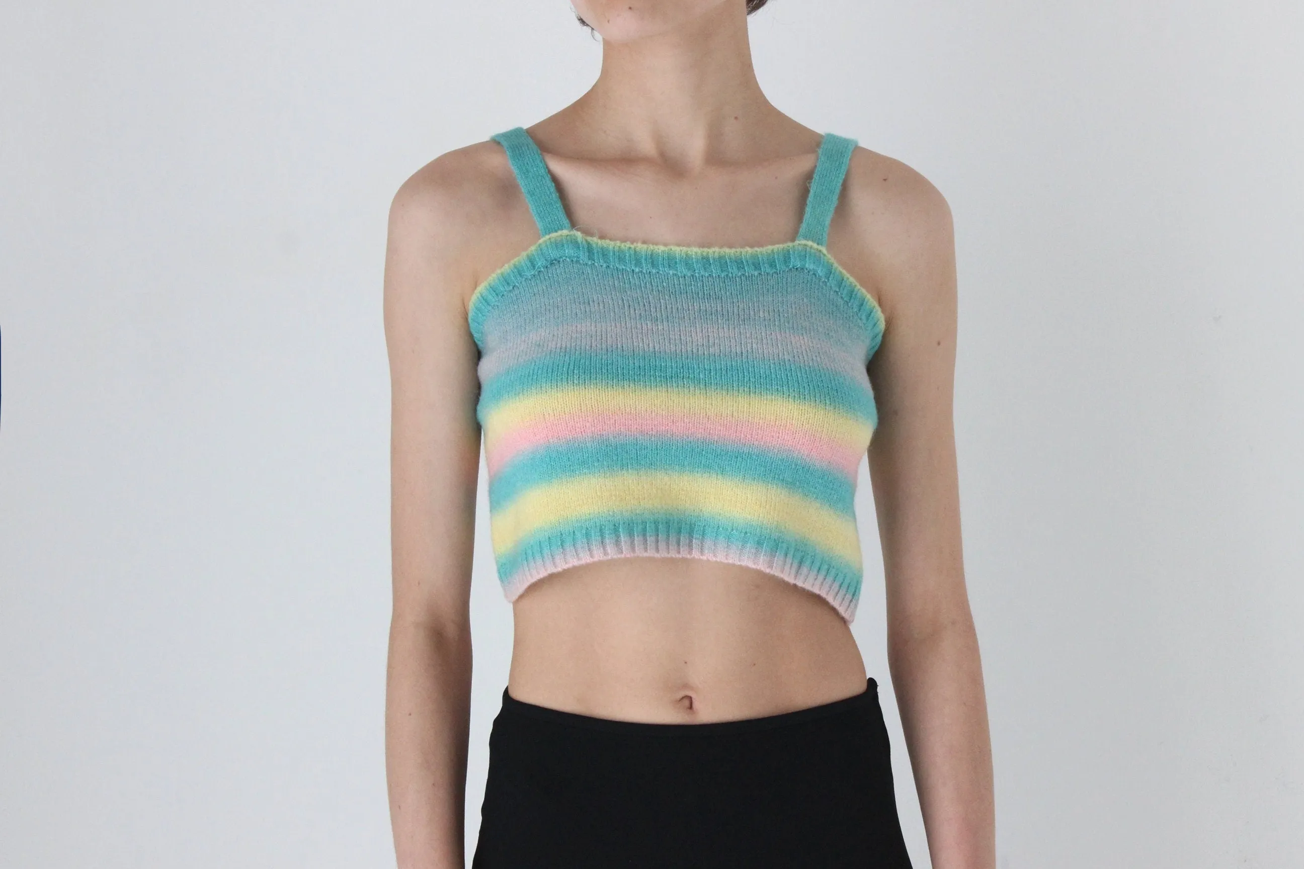 90s Pastel Stripe Stretch Knit Crop Top