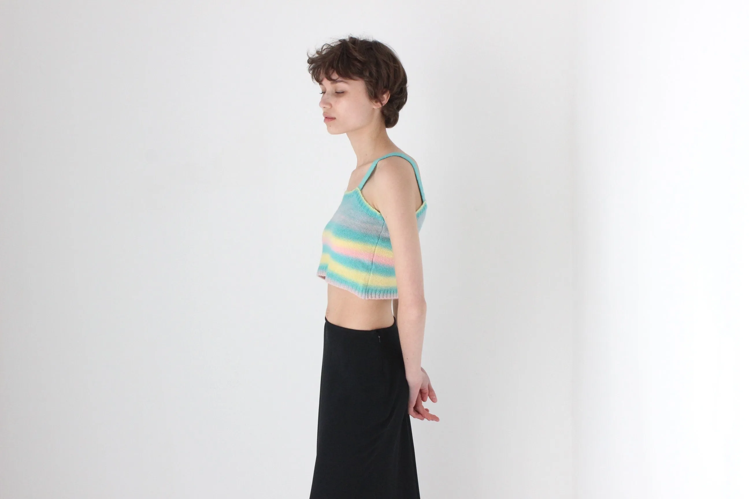 90s Pastel Stripe Stretch Knit Crop Top