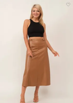 Aline Leather Midi Skirt