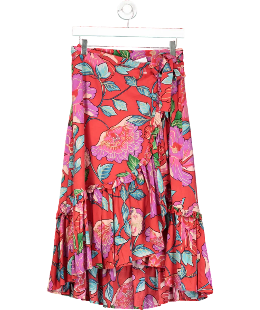 & Other Stories Red Floral Wrap Midi Skirt UK 8