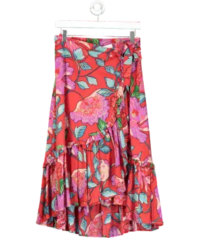 & Other Stories Red Floral Wrap Midi Skirt UK 8