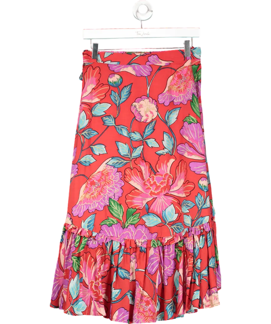 & Other Stories Red Floral Wrap Midi Skirt UK 8