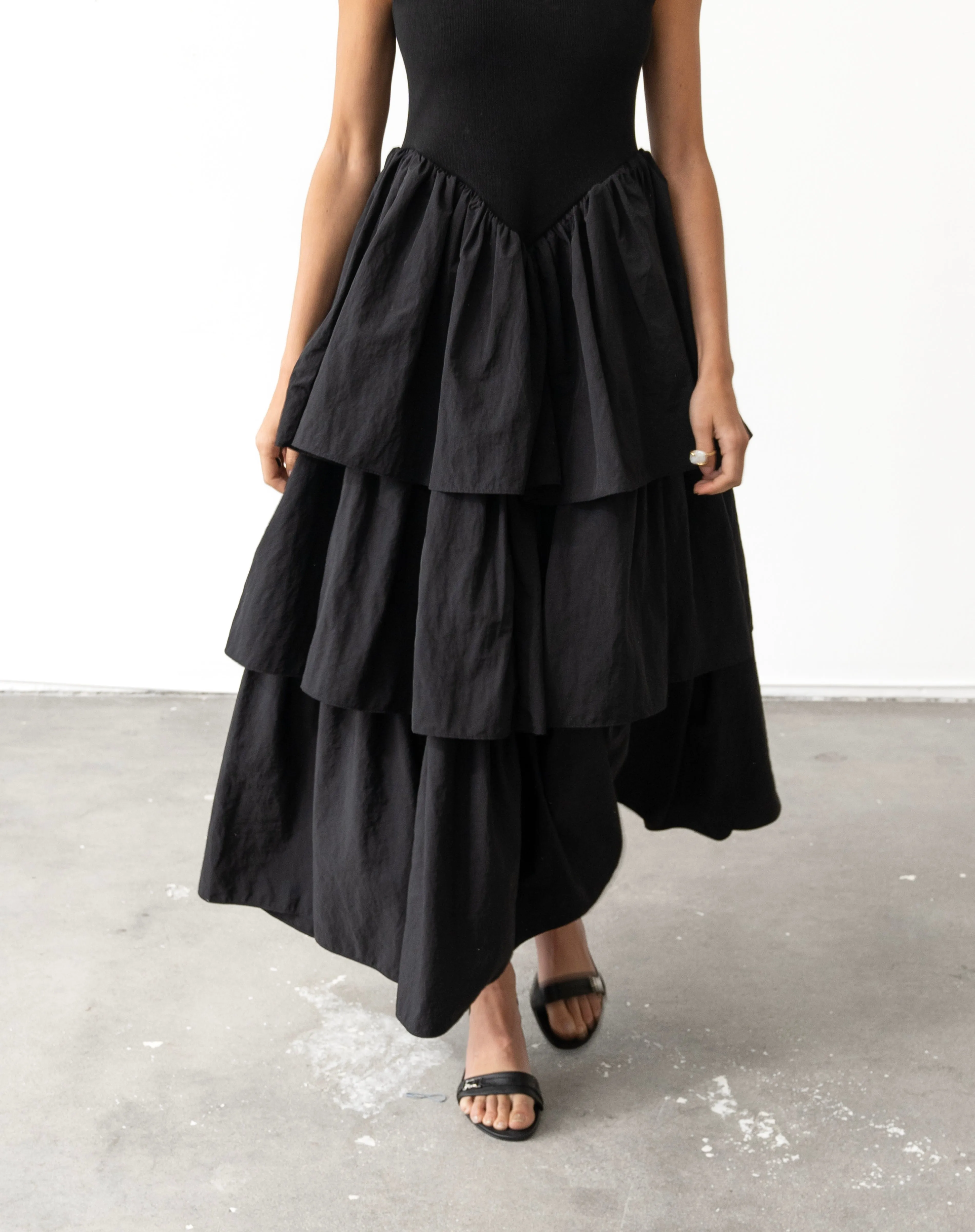 Andrea Basque Low Waist Dress, Black