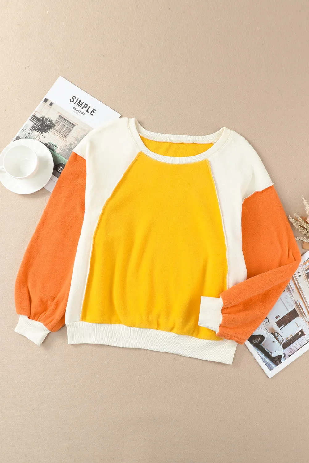 *APP EXCLUSIVE* Round Neck Dropped Shoulder Color Block Sweatshirt