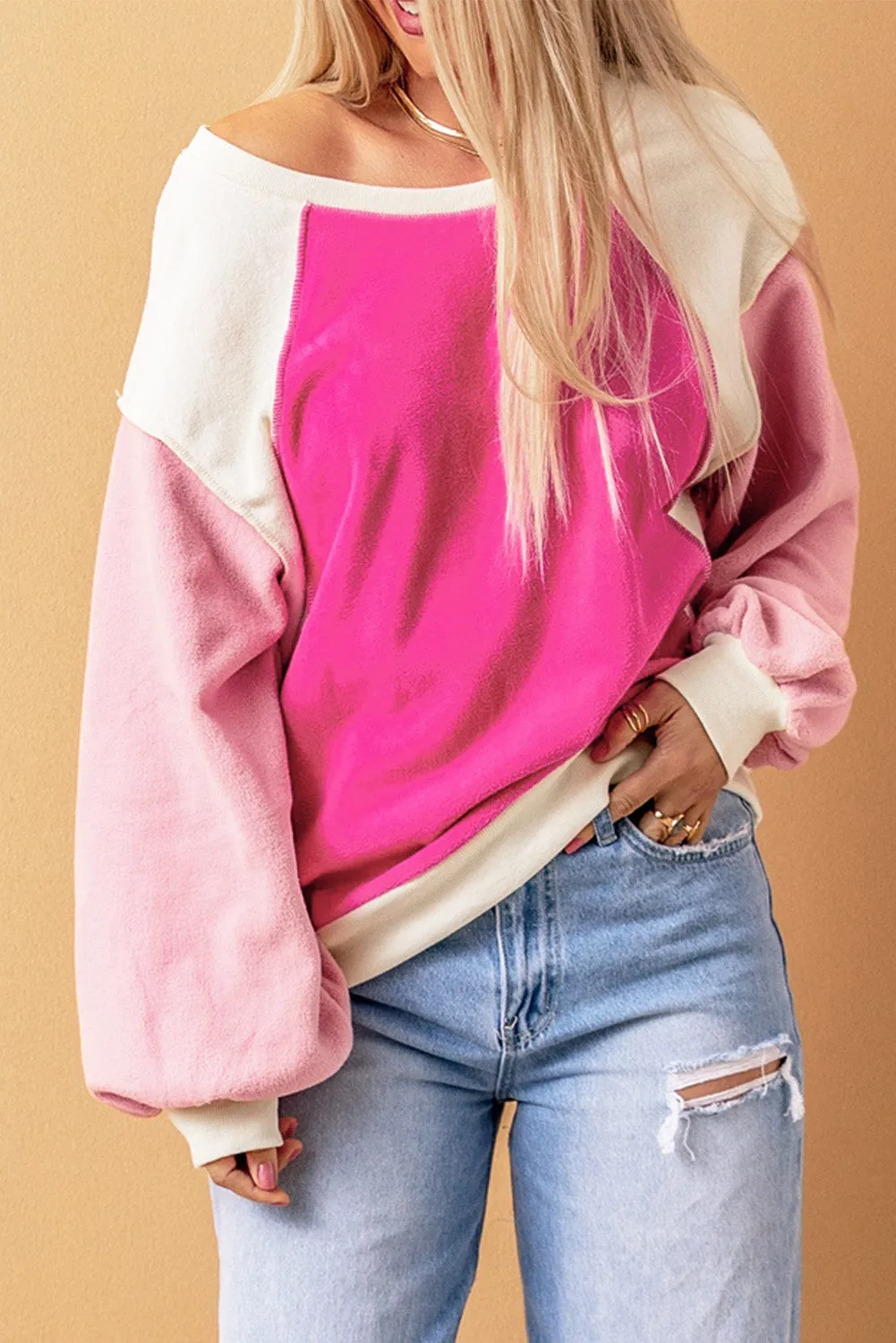*APP EXCLUSIVE* Round Neck Dropped Shoulder Color Block Sweatshirt