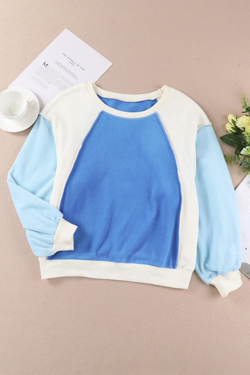 *APP EXCLUSIVE* Round Neck Dropped Shoulder Color Block Sweatshirt