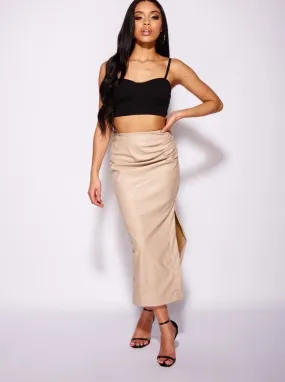 BAE BEIGE FAUX LEATHER SKIRT - FINAL SALE