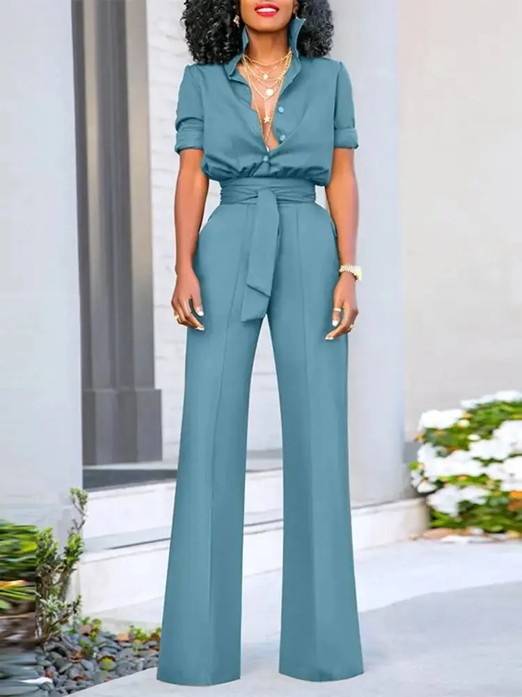Bianca Modern Jumpsuit | Büro-Gürtel-Design kurzärmliger Damen-Sommer-Jumpsuit