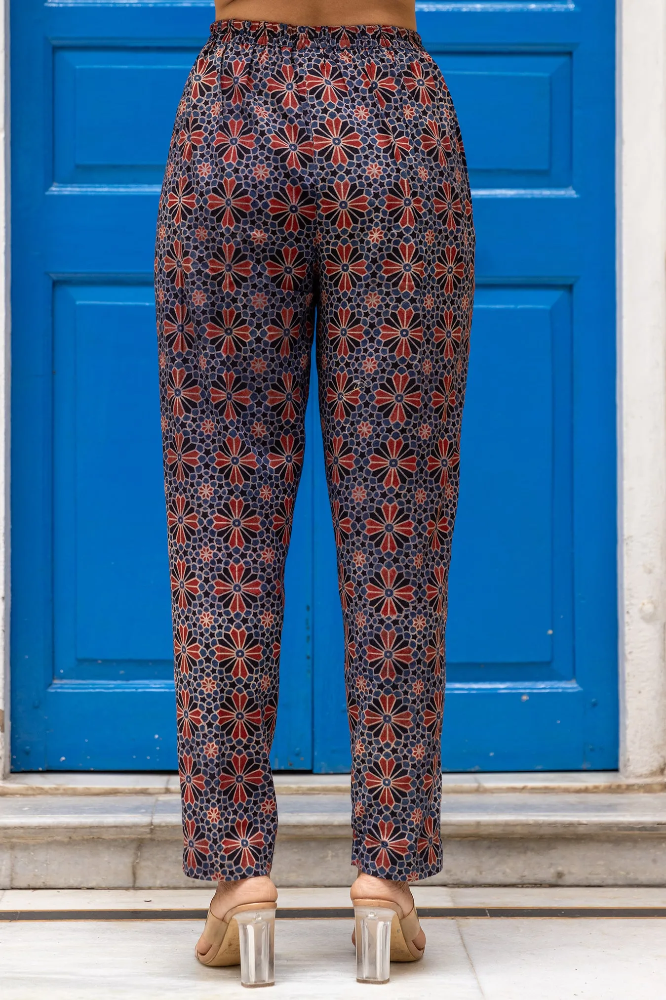 Blue Ajrakh Printed Pants with Elastic Waist