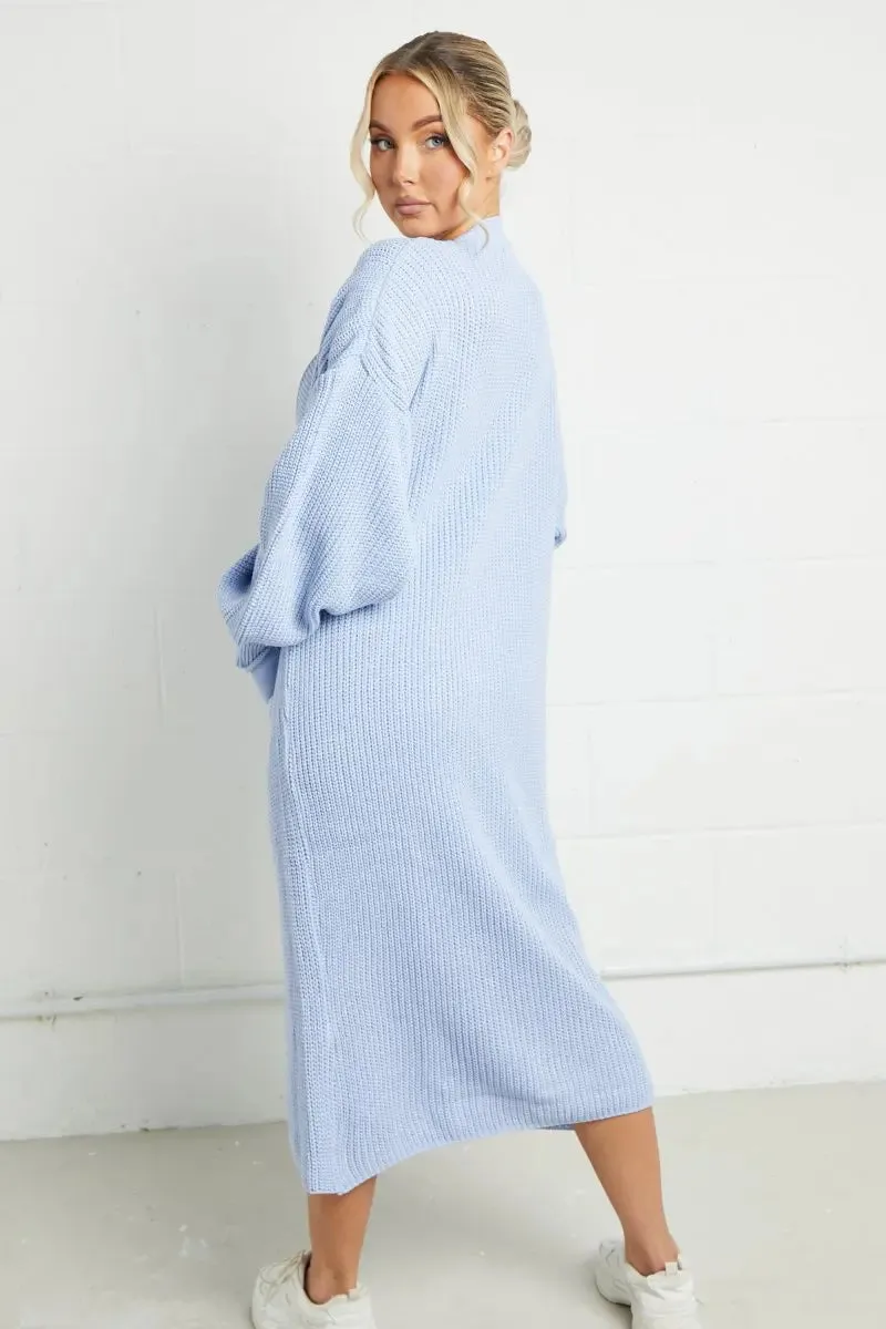 Blue Knitted Longline Cardigan