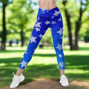 Blue Stars Crossover leggings with pockets, lioness-love.com