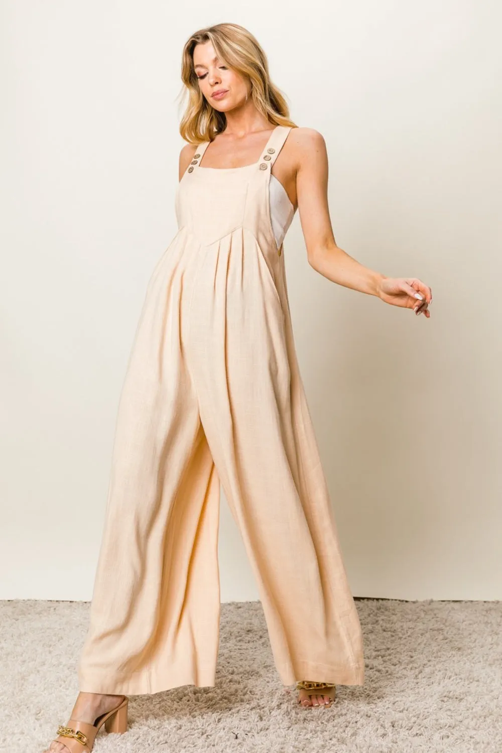 Blue Zone Planet |  BiBi Texture Sleeveless Wide Leg Jumpsuit