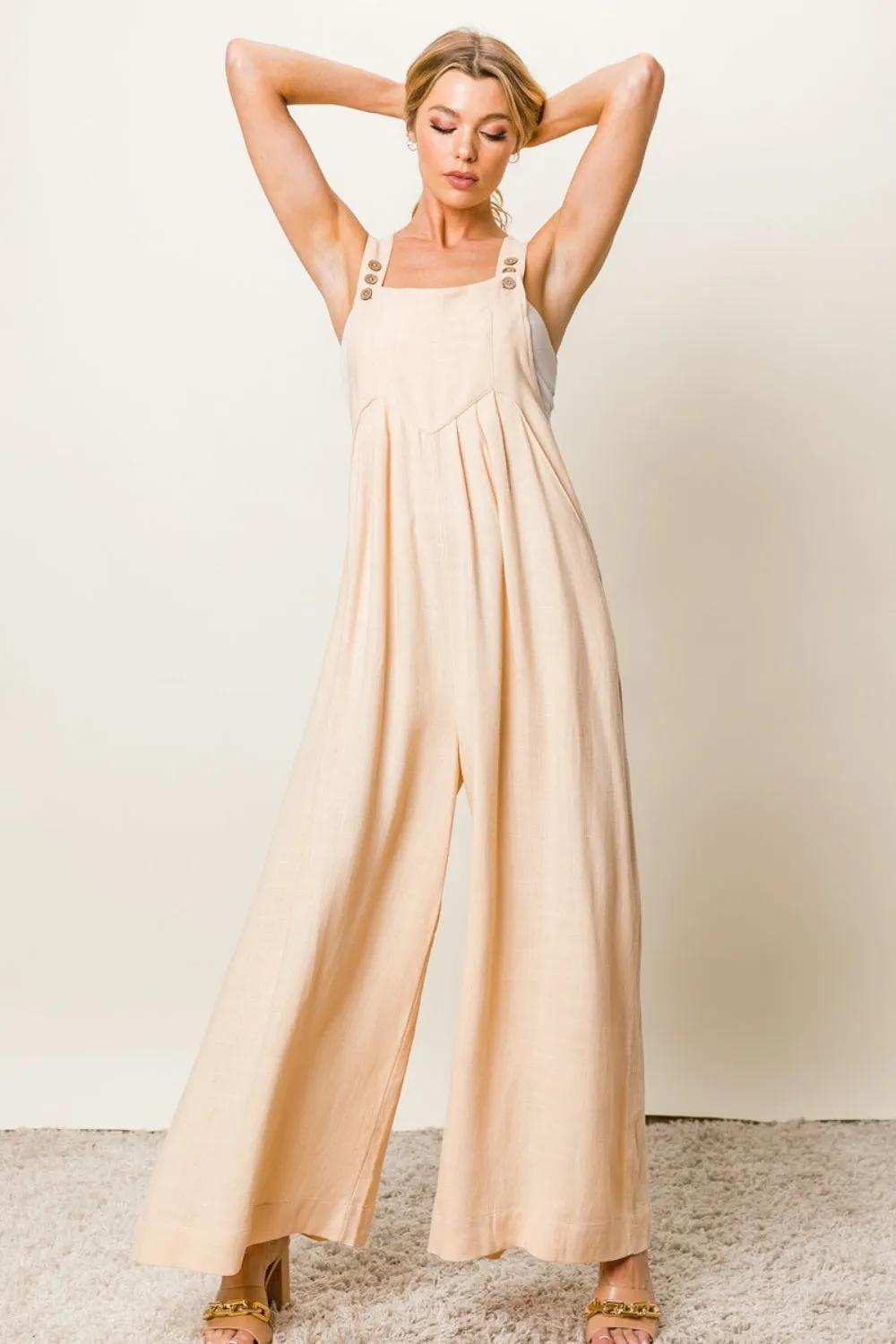 Blue Zone Planet |  BiBi Texture Sleeveless Wide Leg Jumpsuit